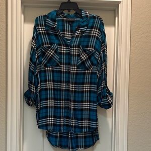 Lane Bryant Teal and Black Plaid Flannel